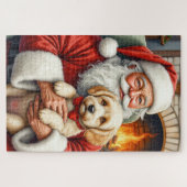 Santa Claus Holding Cockapoo Christmas Art Legpuzzel (Horizontaal)