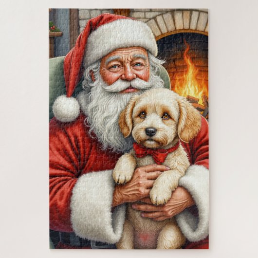 Santa Claus Holding Cockapoo Christmas Art Legpuzzel (Verticaal)