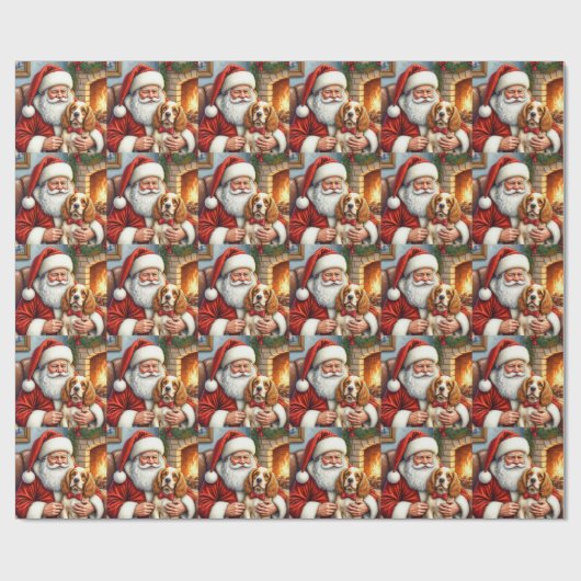 Santa Claus Holding Cocker Spaniel Christmas Art Cadeaupapier (Vlak)