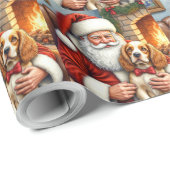 Santa Claus Holding Cocker Spaniel Christmas Art Cadeaupapier (Rol Hoek)