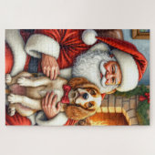 Santa Claus Holding Cocker Spaniel Christmas Art Legpuzzel (Horizontaal)