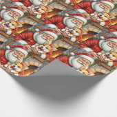Santa Claus Holding Corgi Christmas Art Cadeaupapier (Hoek)