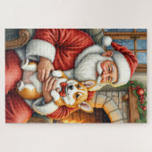 Santa Claus Holding Corgi Christmas Art Legpuzzel (Horizontaal)
