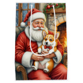 Santa Claus Holding Corgi Christmas Art Medium Cadeauzakje (Achterkant)