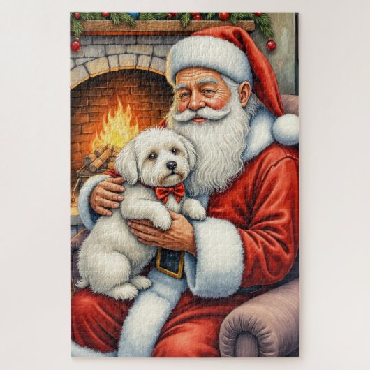 Santa Claus Holding Coton de Tulear Christmas Art Legpuzzel (Verticaal)