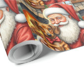 Santa Claus Holding Dachshund Christmas Art Cadeaupapier (Rol Hoek)