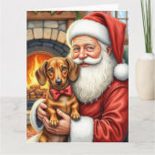 Santa Claus Holding Dachshund Christmas Art Kaart (Voorkant)