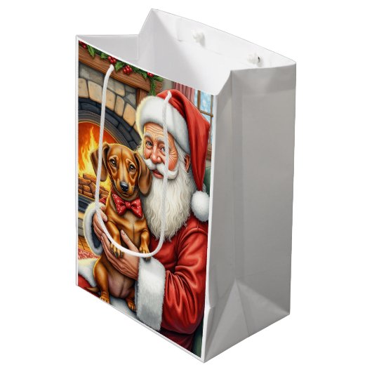 Santa Claus Holding Dachshund Christmas Art Medium Cadeauzakje (Voorkant Gekanteld)