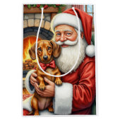 Santa Claus Holding Dachshund Christmas Art Medium Cadeauzakje (Voorkant)