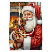 Santa Claus Holding Dachshund Christmas Art Medium Cadeauzakje (Achterkant)
