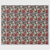 Santa Claus Holding Dalmatian Christmas Art Cadeaupapier (Vlak)