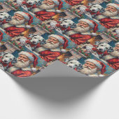 Santa Claus Holding Dalmatian Christmas Art Cadeaupapier (Hoek)