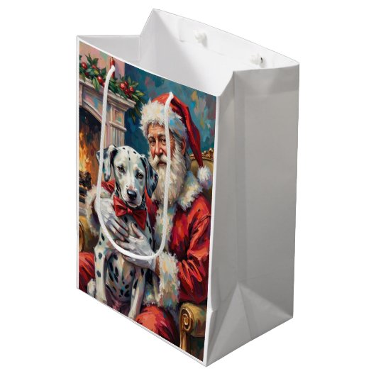 Santa Claus Holding Dalmatian Christmas Art Medium Cadeauzakje (Voorkant Gekanteld)