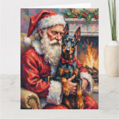 Santa Claus Holding Doberman Christmas Art Kaart (Voorkant)