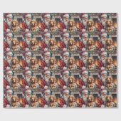 Santa Claus Holding English Setter Christmas Art Cadeaupapier (Vlak)