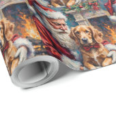 Santa Claus Holding English Setter Christmas Art Cadeaupapier (Rol Hoek)