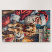 Santa Claus Holding English Setter Christmas Art Legpuzzel (Horizontaal)