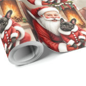 Santa Claus Holding French Bulldog Christmas Art Cadeaupapier (Rol Hoek)