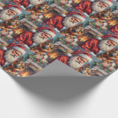 Santa Claus Holding German Shepherd Christmas Art Cadeaupapier (Hoek)