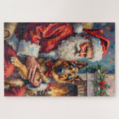 Santa Claus Holding German Shepherd Christmas Art Legpuzzel (Horizontaal)