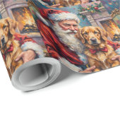 Santa Claus Holding Golden Retriever Christmas Art Cadeaupapier (Rol Hoek)