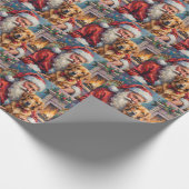 Santa Claus Holding Golden Retriever Christmas Art Cadeaupapier (Hoek)