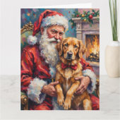 Santa Claus Holding Golden Retriever Christmas Art Kaart (Voorkant)