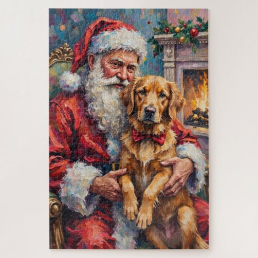 Santa Claus Holding Golden Retriever Christmas Art Legpuzzel (Verticaal)