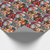Santa Claus Holding Goldendoodle Christmas Art Cadeaupapier (Hoek)