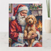 Santa Claus Holding Goldendoodle Christmas Art Kaart (Voorkant)