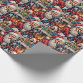 Santa Claus Holding Great Dane Christmas Art Cadeaupapier (Hoek)