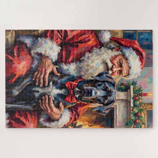 Santa Claus Holding Great Dane Christmas Art Legpuzzel (Horizontaal)