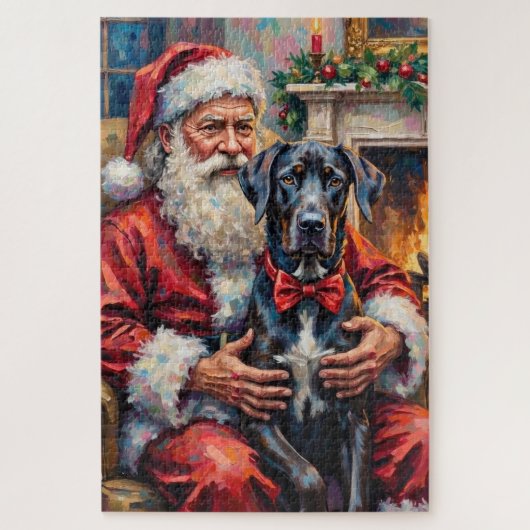 Santa Claus Holding Great Dane Christmas Art Legpuzzel (Verticaal)