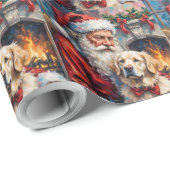 Santa Claus Holding Great Pyrenees Christmas Art Cadeaupapier (Rol Hoek)