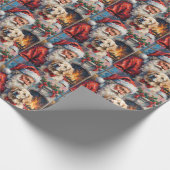 Santa Claus Holding Great Pyrenees Christmas Art Cadeaupapier (Hoek)