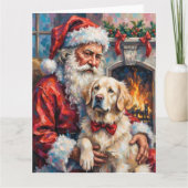 Santa Claus Holding Great Pyrenees Christmas Art Kaart (Voorkant)