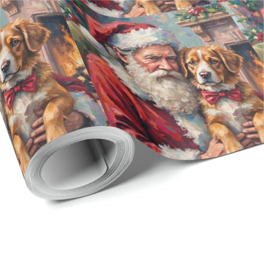 Santa Claus Holding Greater Swiss Mountain Art Cadeaupapier (Rol Hoek)