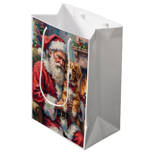 Santa Claus Holding Greater Swiss Mountain Art Medium Cadeauzakje (Voorkant Gekanteld)