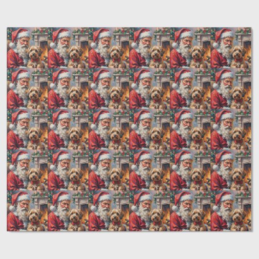 Santa Claus Holding Havanese Christmas Art Cadeaupapier (Vlak)