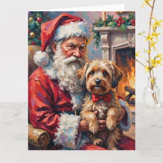Santa Claus Holding Havanese Christmas Art Kaart (Gele Bloem)