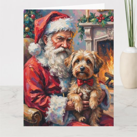 Santa Claus Holding Havanese Christmas Art Kaart (Voorkant)