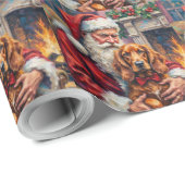 Santa Claus Holding Irish Red Setter Christmas Art Cadeaupapier (Rol Hoek)