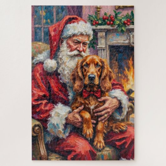 Santa Claus Holding Irish Red Setter Christmas Art Legpuzzel (Verticaal)
