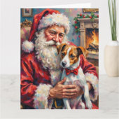 Santa Claus Holding Jack Russell Christmas Art Kaart (Voorkant)