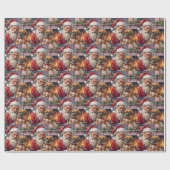Santa Claus Holding Japanese Chin Christmas Art Cadeaupapier (Vlak)
