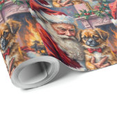 Santa Claus Holding Japanese Chin Christmas Art Cadeaupapier (Rol Hoek)