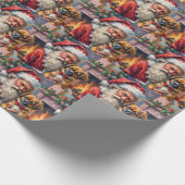 Santa Claus Holding Japanese Chin Christmas Art Cadeaupapier (Hoek)