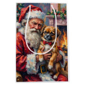 Santa Claus Holding Japanese Chin Christmas Art Medium Cadeauzakje (Voorkant)