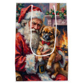 Santa Claus Holding Japanese Chin Christmas Art Medium Cadeauzakje (Achterkant)