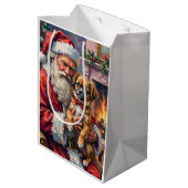 Santa Claus Holding Japanese Chin Christmas Art Medium Cadeauzakje (Achterkant Gekanteld)
